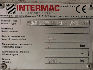 Nameplate of Intermac primus 322 (2014)  machine