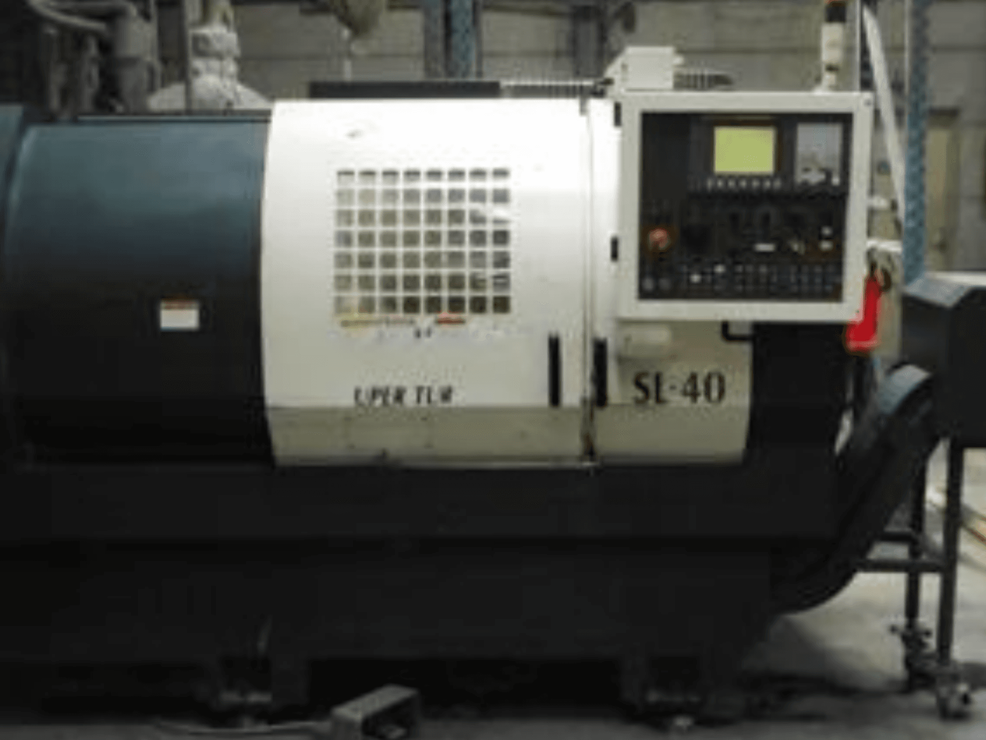 Horizontal Turning Machine Johnford SL-40, side view showcasing control panel and main spindle housing.