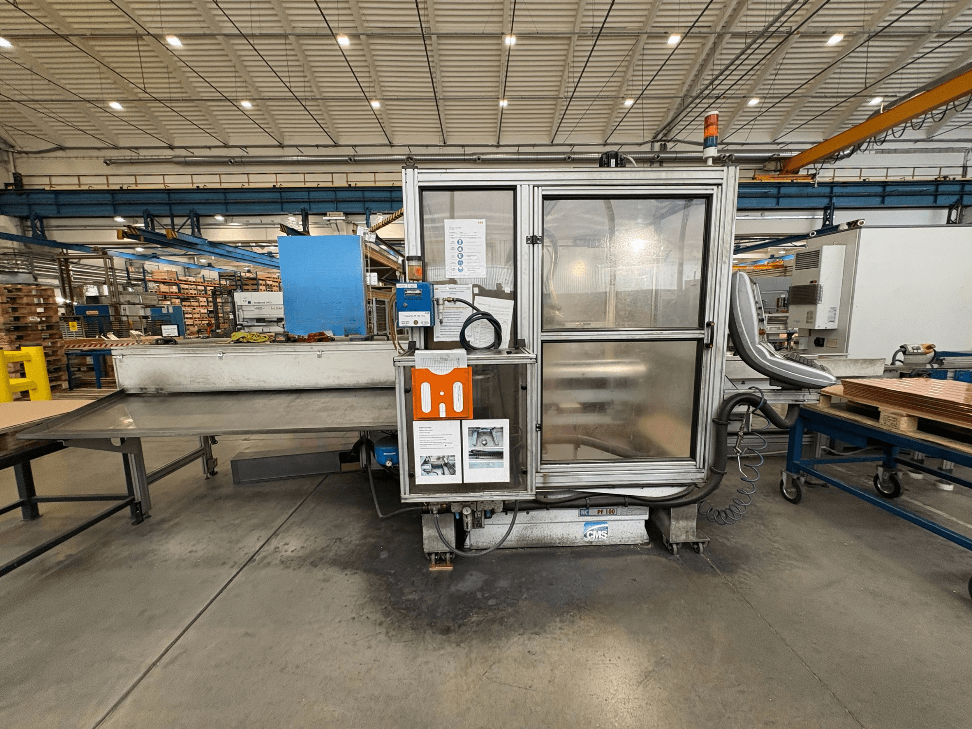 CNC Wood Machining Centre CMS NC PF 100, front view; features control panel, safety enclosure, and work table.