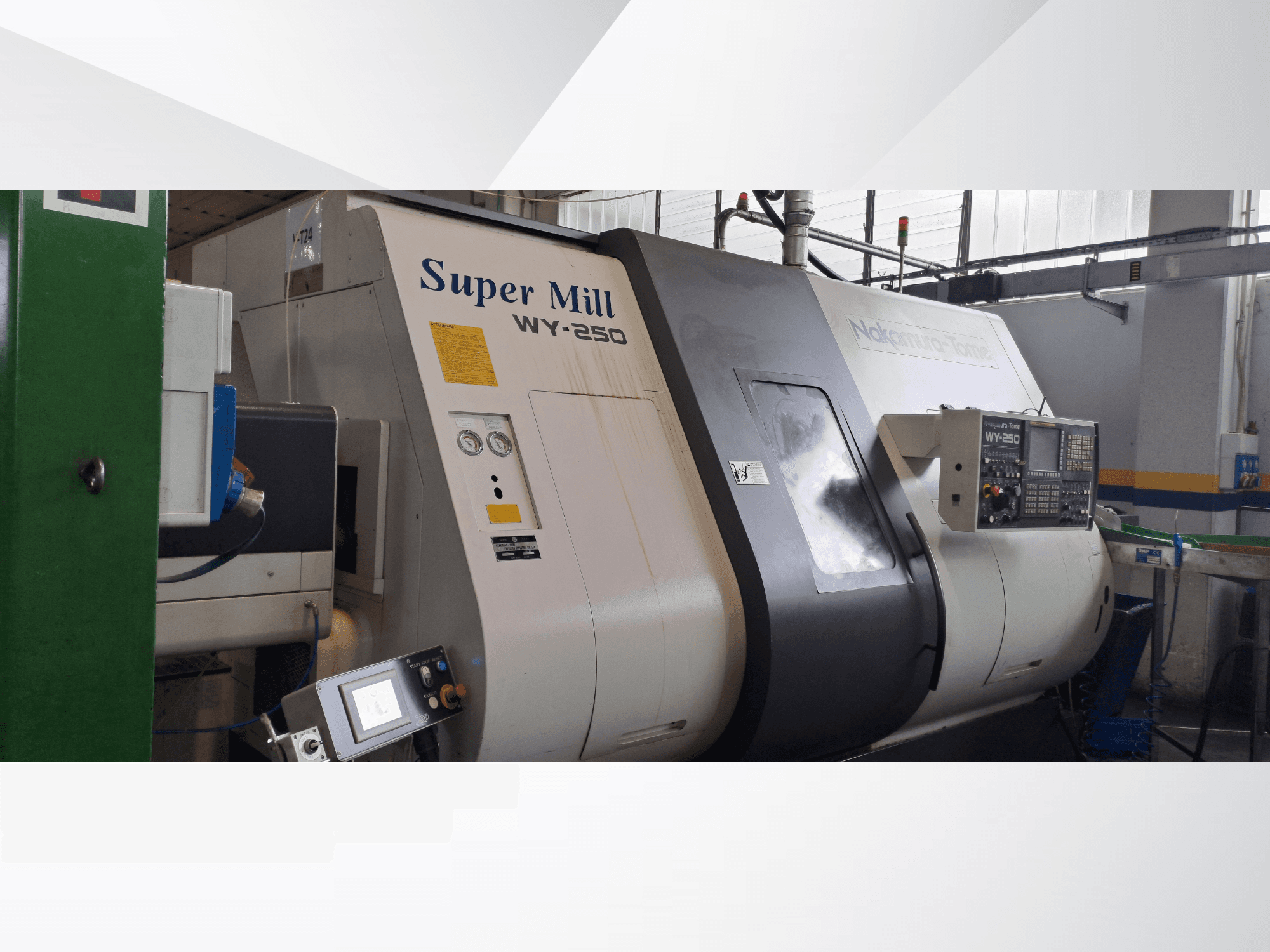 NAKAMURA-TOME WY 250 horizontal turning machine, front view, showcasing control panel and machinery components.