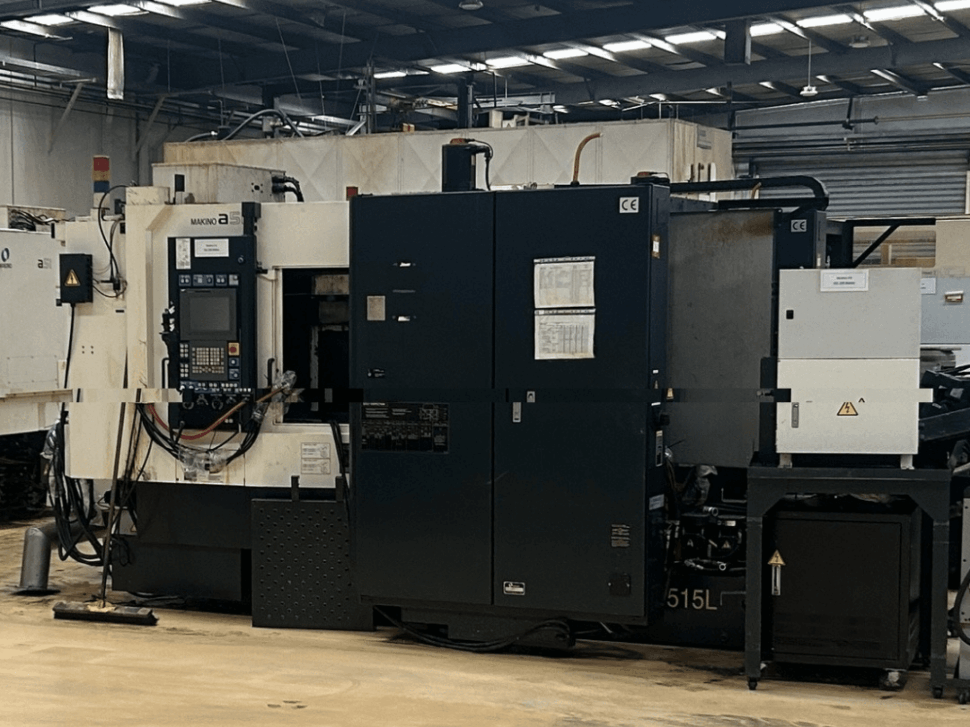 Makino A51-5XR horizontal machining centre, front view showing control panel, power supply, and machine components.