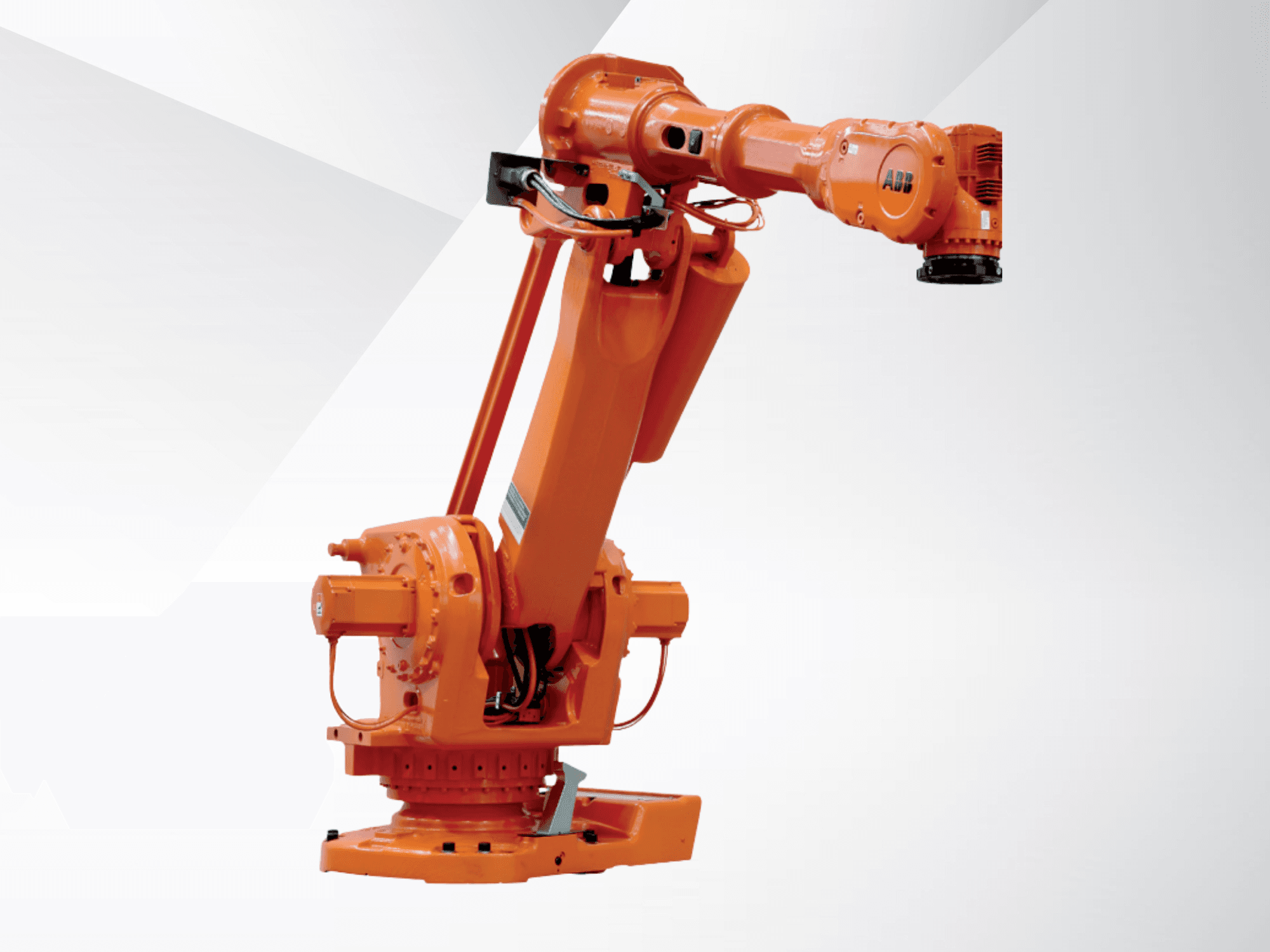 ABB IRB 6660-205/1.9 robot arm in orange, viewed from the side, showcasing its articulated joints and industrial design.