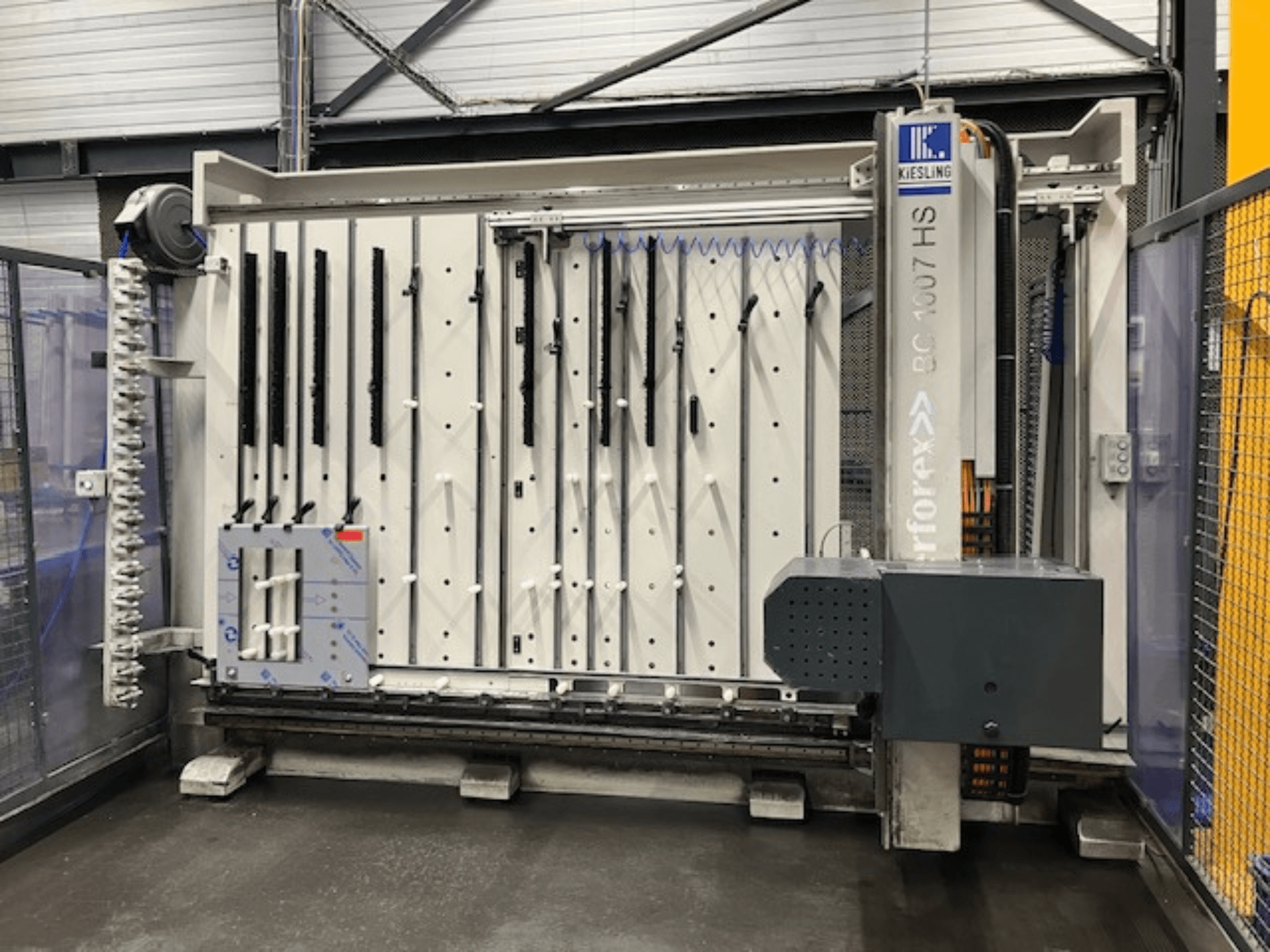 KIESLING Perforex BC1007HS horizontal machining center, side view showing tool holder and control panel.