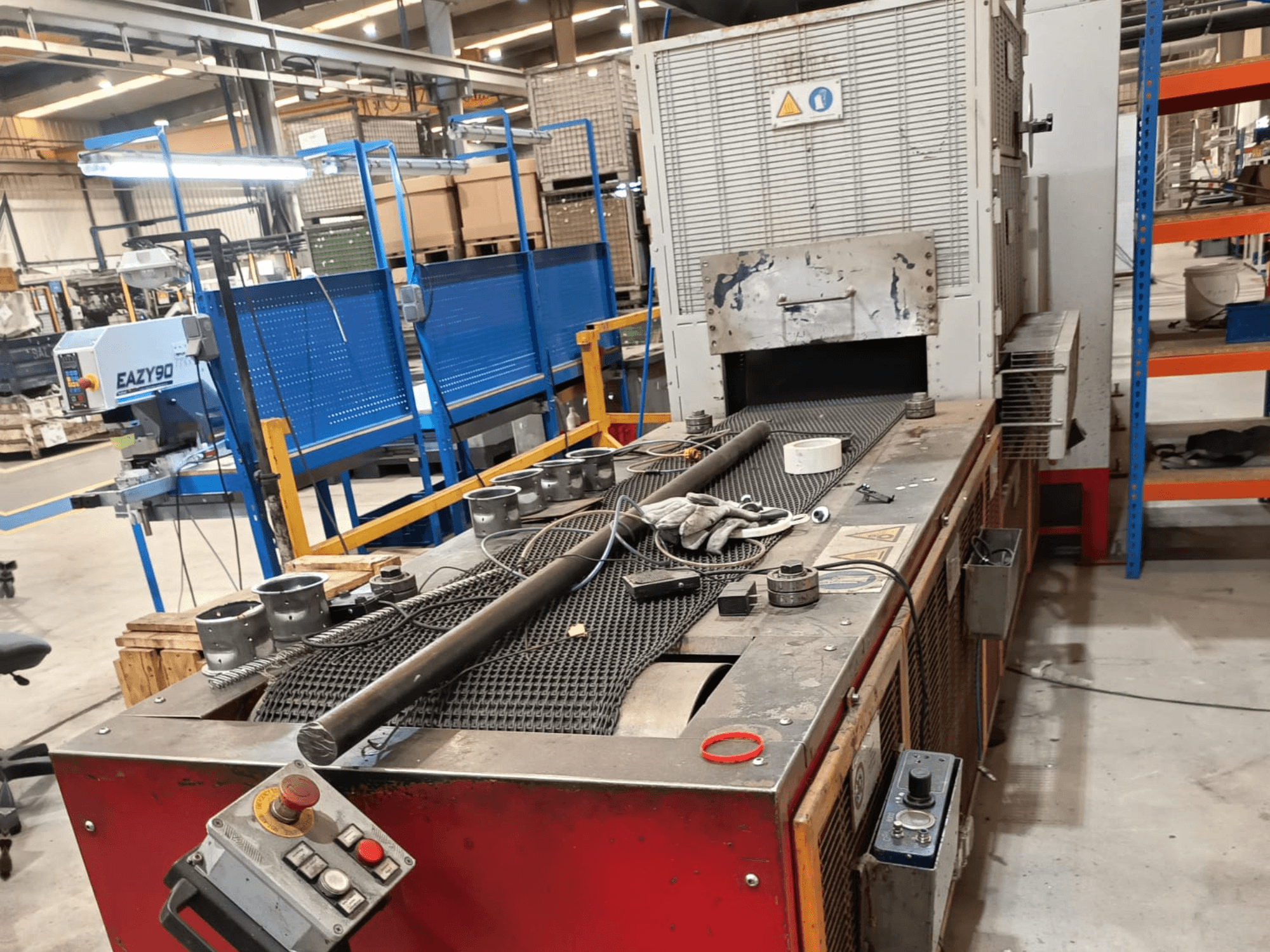 SCAME BRAZING LINE 50-20-350-GI-DR, side view showcasing controls, metal rods, and workspace setup in an industrial environment.