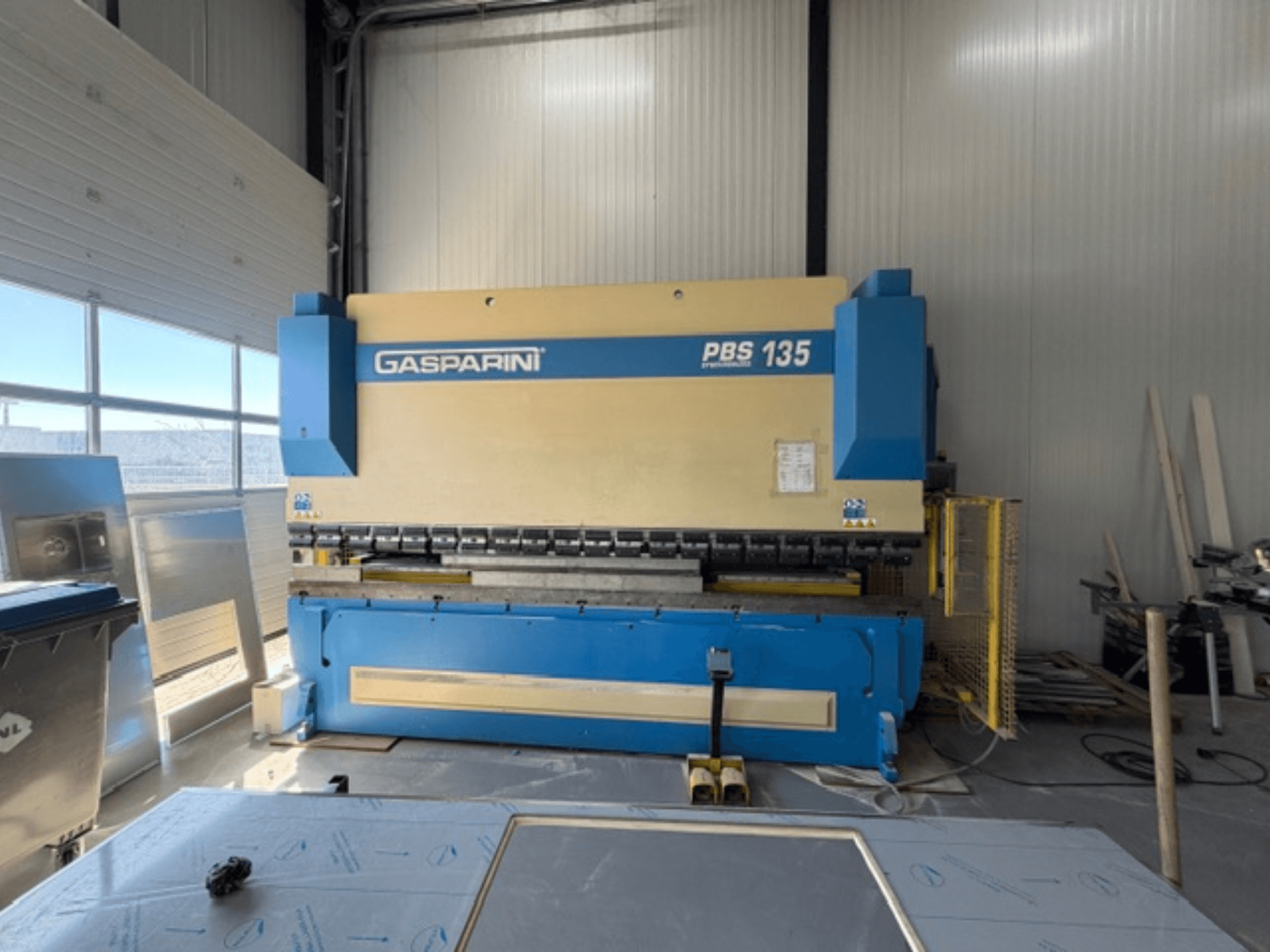 GASPARINI PBS 1 125/4000 FP press brake in a workshop, front view showing controls and bending tools.