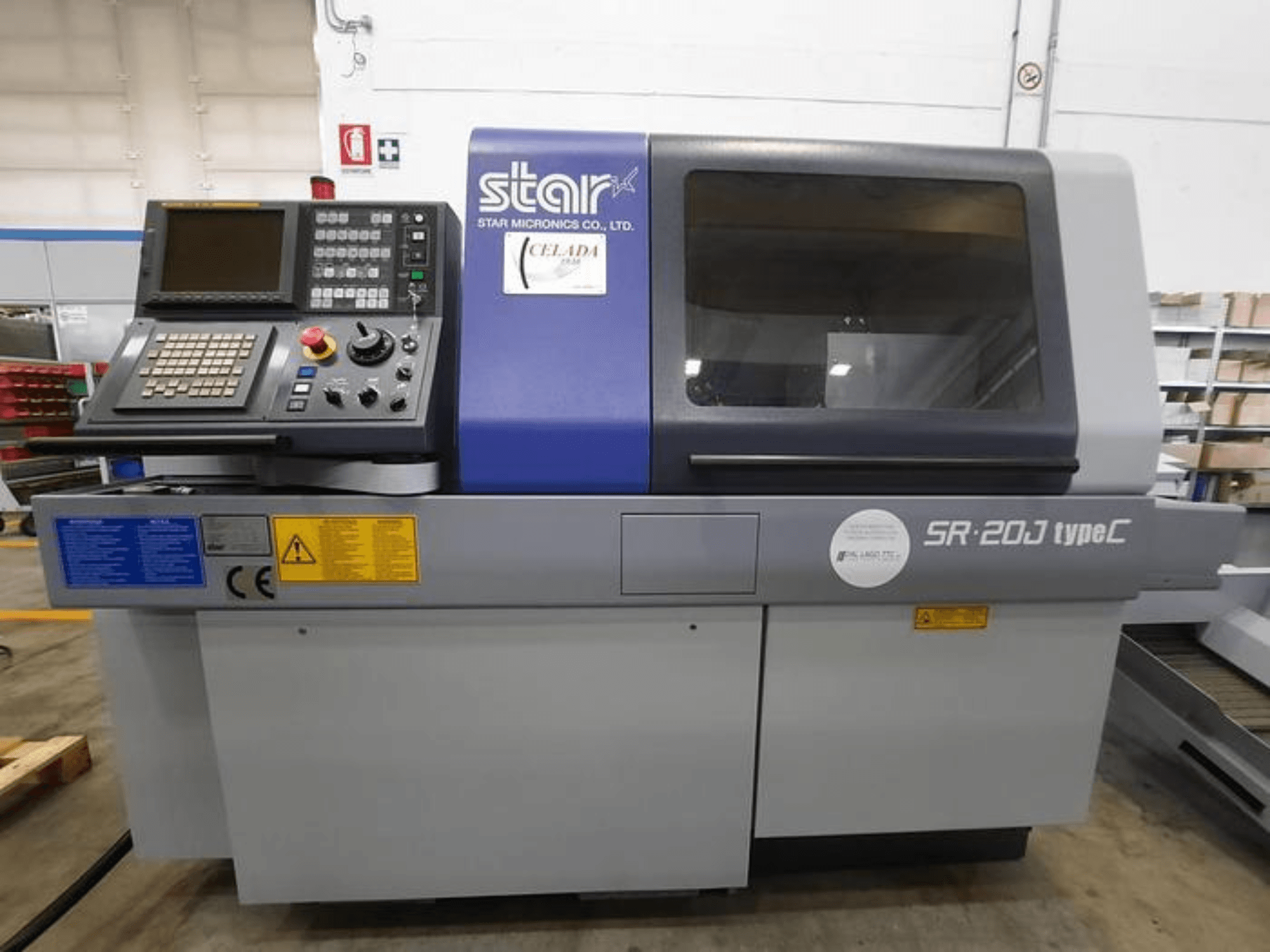 Star Micronics SR-20J type C CNC lathe, front view, with control panel and display, showcasing operational buttons.