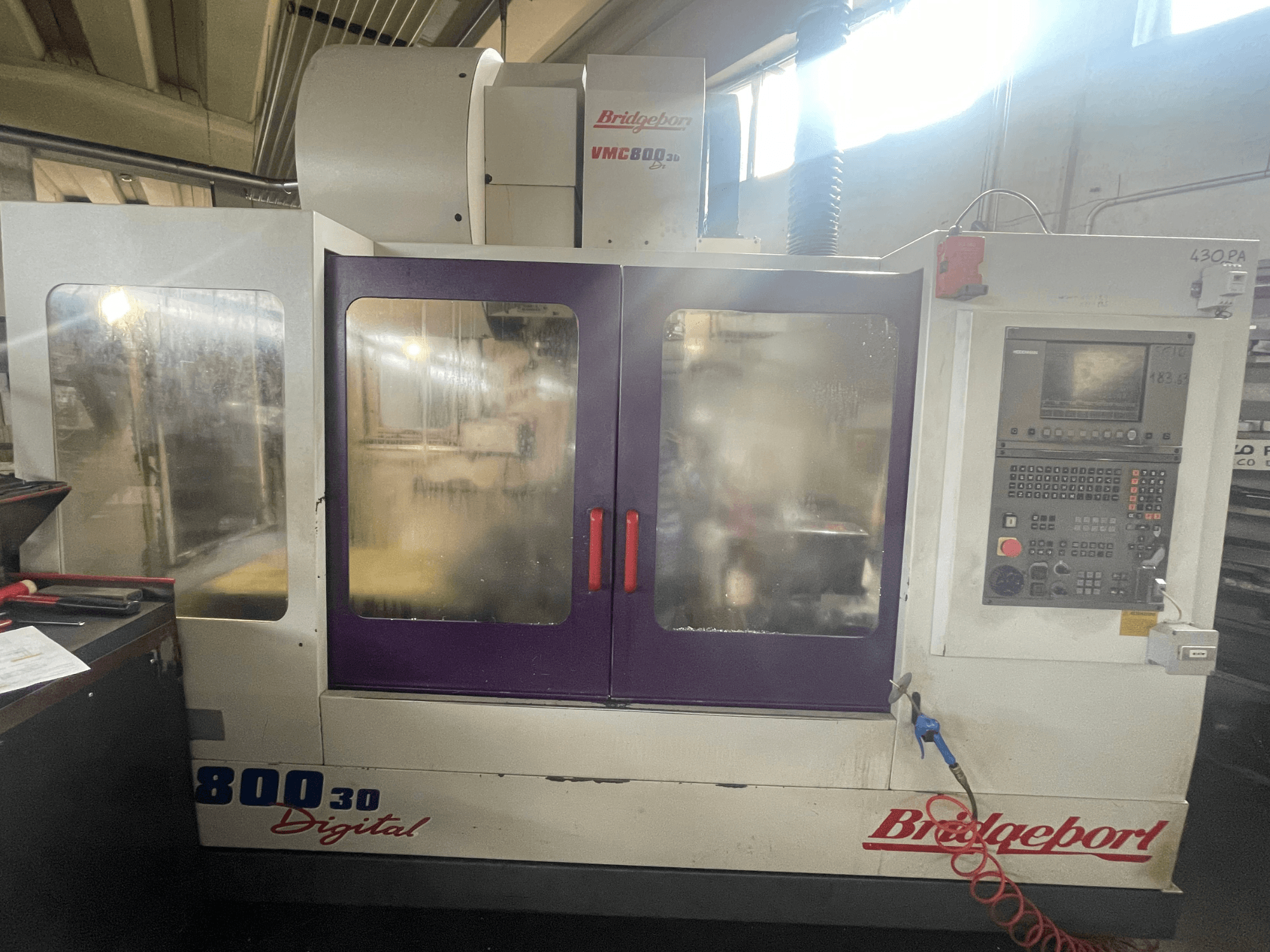 Bridgeport VMC 800/30 Vertical Machining Centre, front view with control panel and large viewing windows.