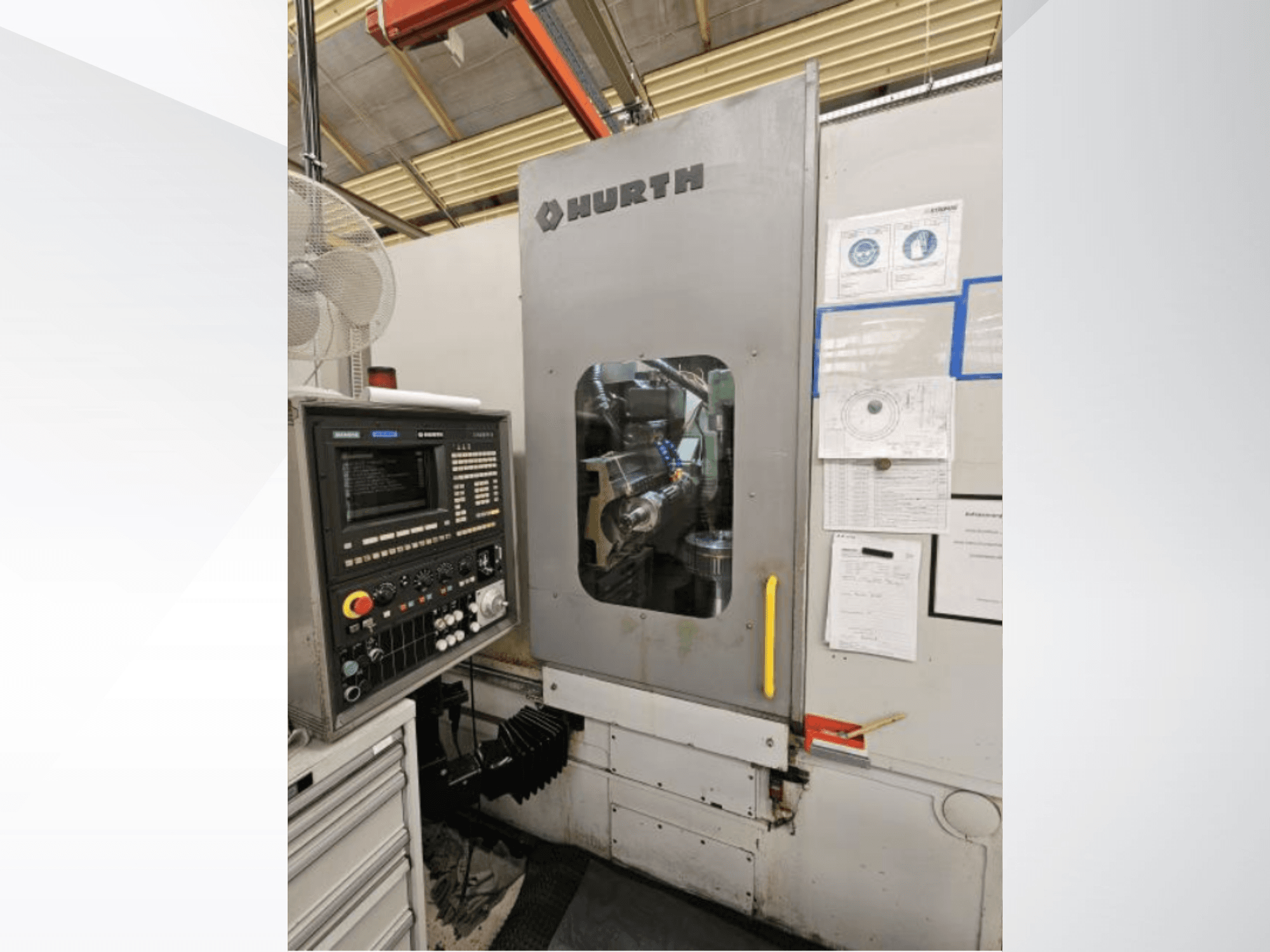 HURTH WF 300 horizontal turning machine, front view showing control panel and operational details on the machine.