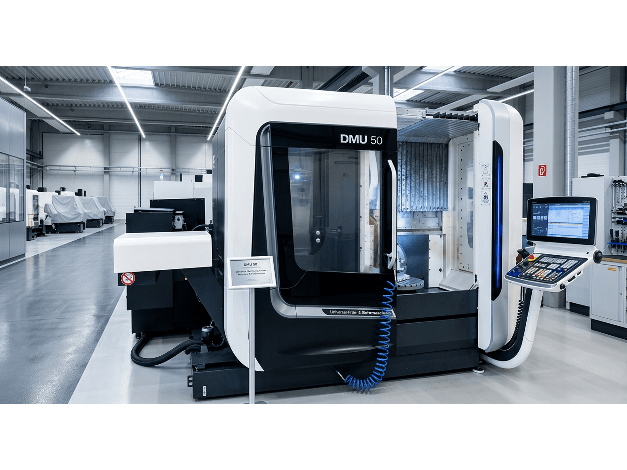 DMG DMU 50 vertical machining center seen from a front view, featuring control panel and tool holder.