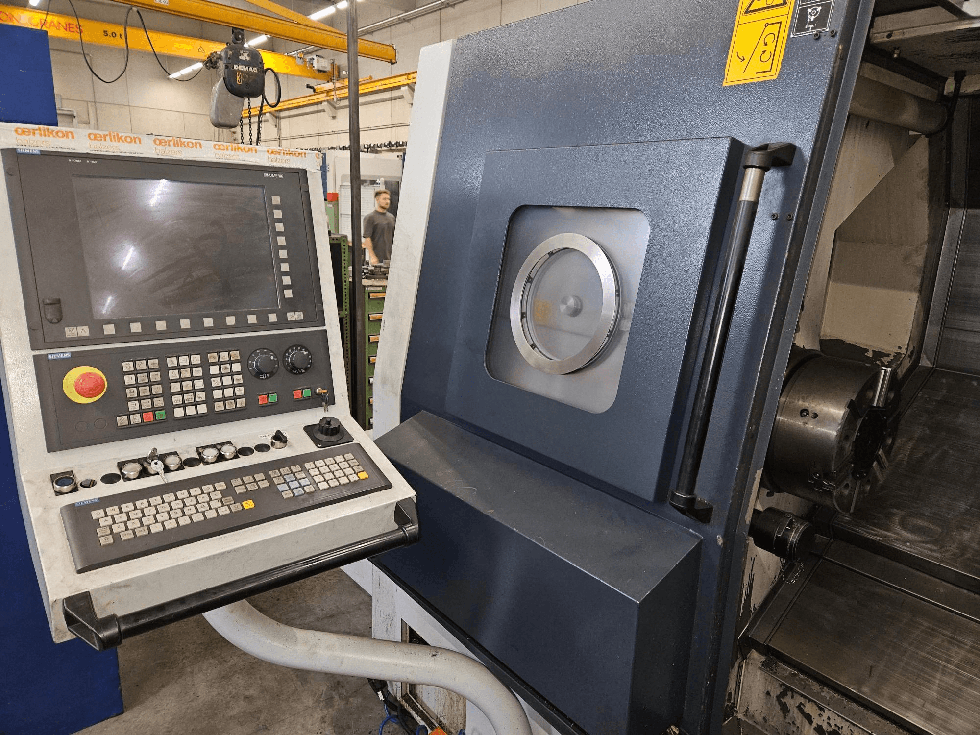Front view of SPINNER TC800 110MCY Turn-Mill Centre, showcasing control panel and machine components.