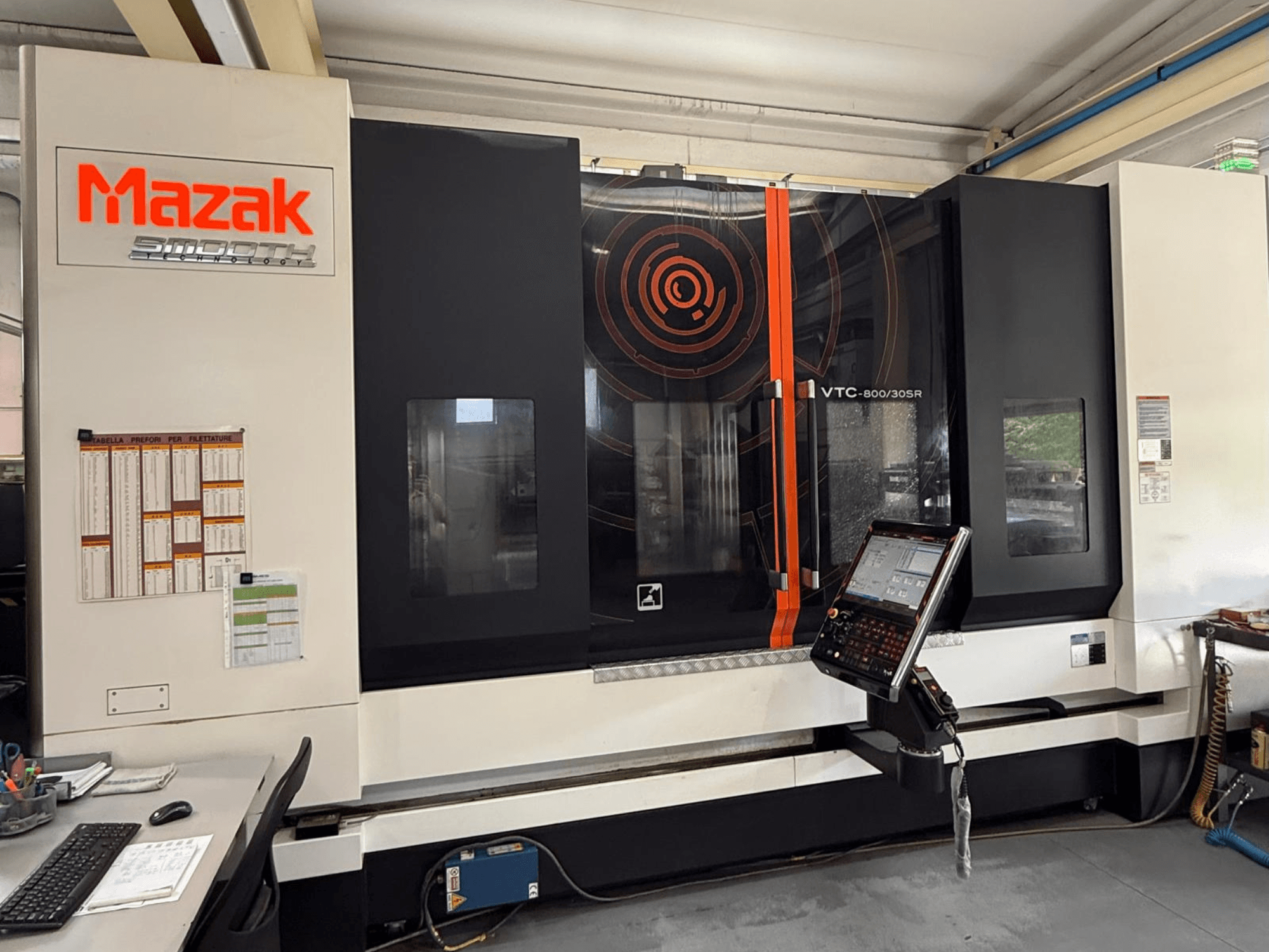 Mazak VTC-800/30SR vertical machining center, front view showing control panel, display, and workspace area.