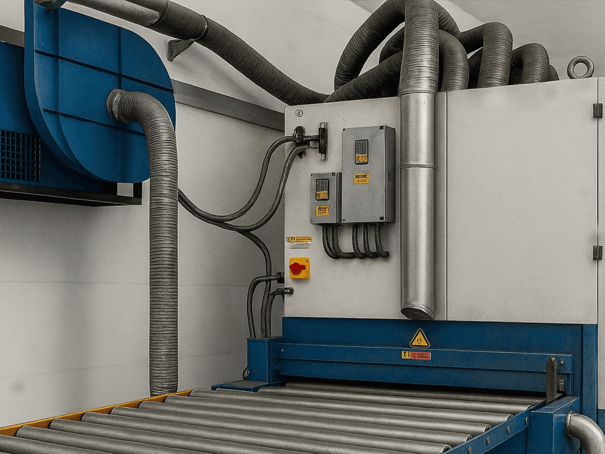 Costa LEVIGATRICE MSH3 CCVC 1350 deburring machine, side view showing control panel and air duct, with rollers visible.